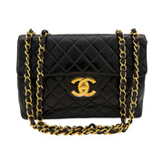 Chanel - CC Black Quilted Lambskin Jumbo Single Flap Turn Lock