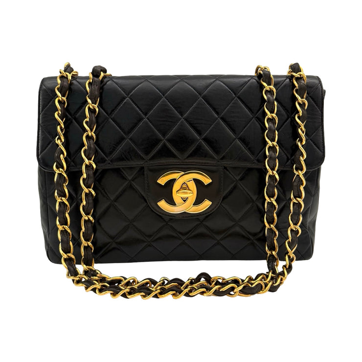 Chanel - CC Black Quilted Lambskin Jumbo Single Flap Turn Lock
