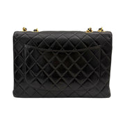 Chanel - CC Black Quilted Lambskin Jumbo Single Flap Turn Lock