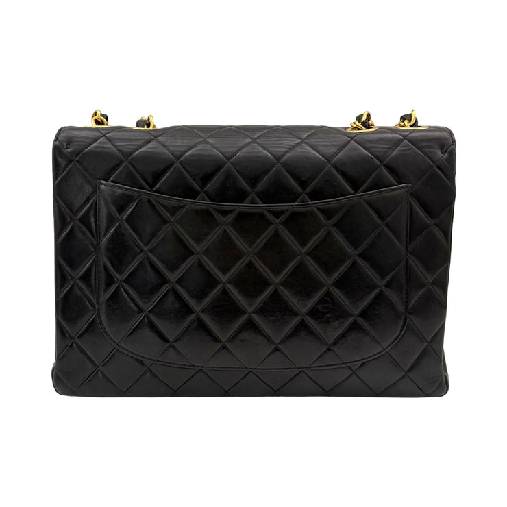 Chanel - CC Black Quilted Lambskin Jumbo Single Flap Turn Lock