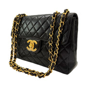 Chanel - CC Black Quilted Lambskin Jumbo Single Flap Turn Lock