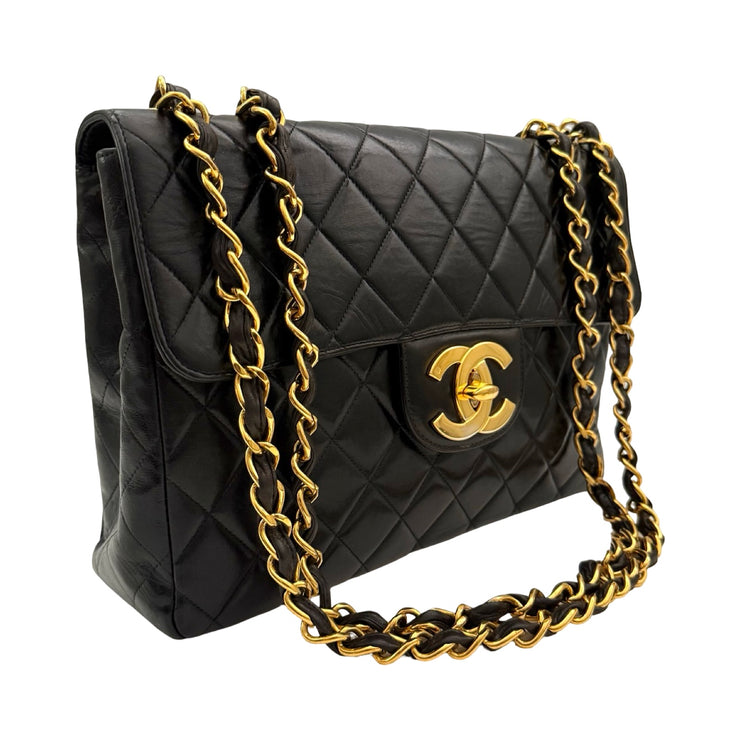 Chanel - CC Black Quilted Lambskin Jumbo Single Flap Turn Lock