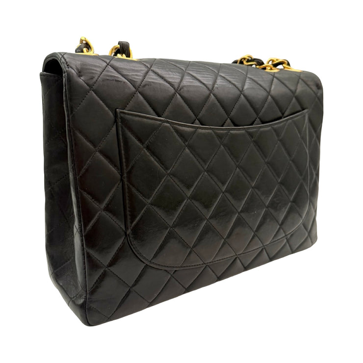 Chanel - CC Black Quilted Lambskin Jumbo Single Flap Turn Lock