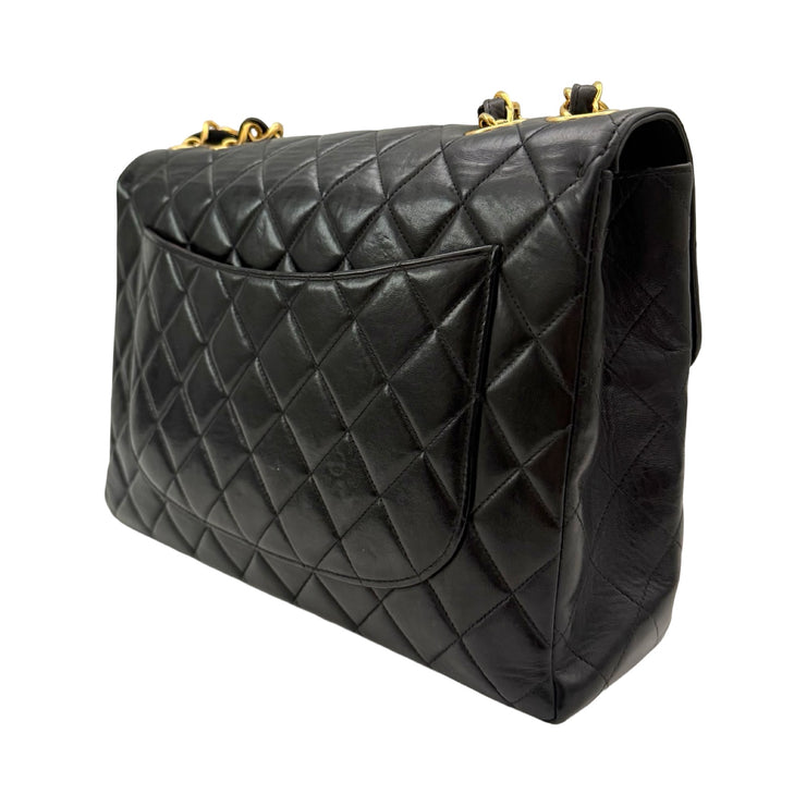Chanel - CC Black Quilted Lambskin Jumbo Single Flap Turn Lock
