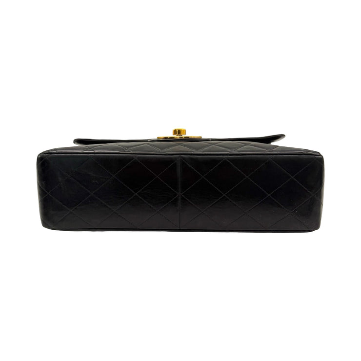 Chanel - CC Black Quilted Lambskin Jumbo Single Flap Turn Lock