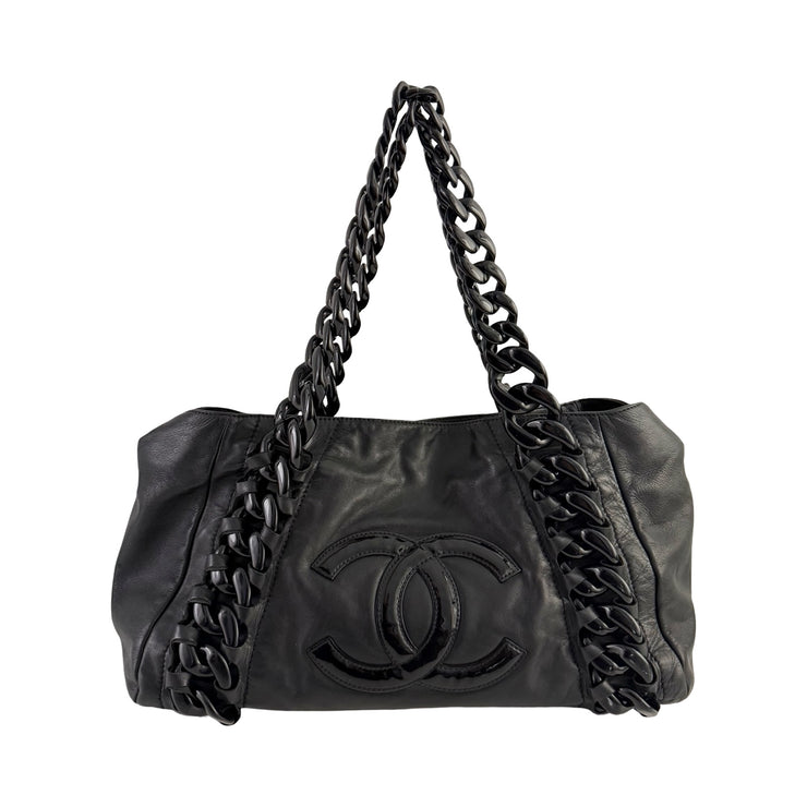 Chanel - CC Black Rhodiod Modern Chain East West Tote