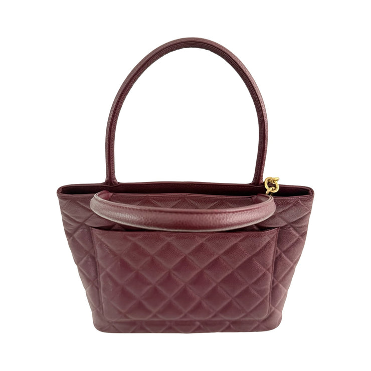 Chanel - CC Burgundy Quilted Caviar Medallion Tote