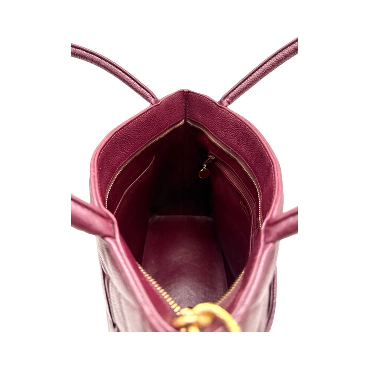 Chanel - CC Burgundy Quilted Caviar Medallion Tote