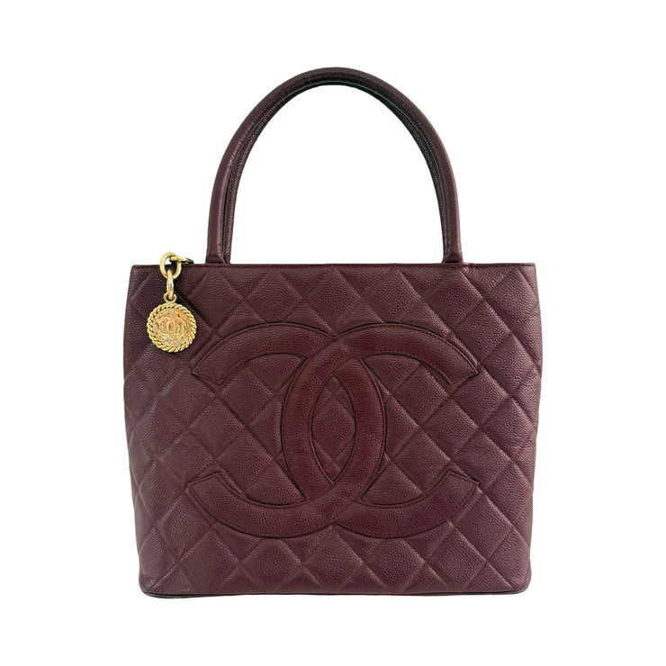 Chanel - CC Burgundy Quilted Caviar Medallion Tote