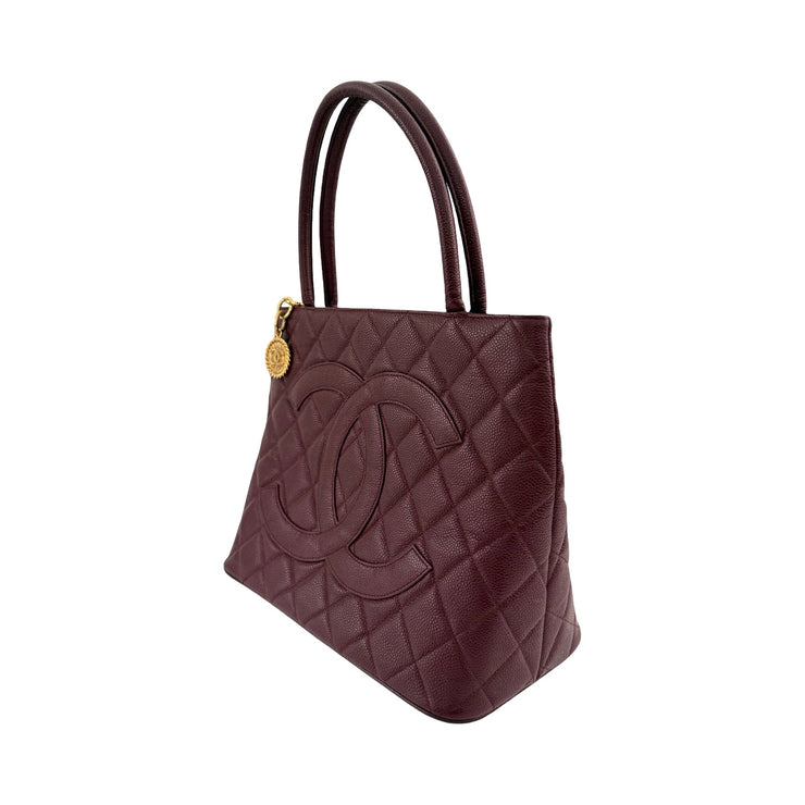 Chanel - CC Burgundy Quilted Caviar Medallion Tote