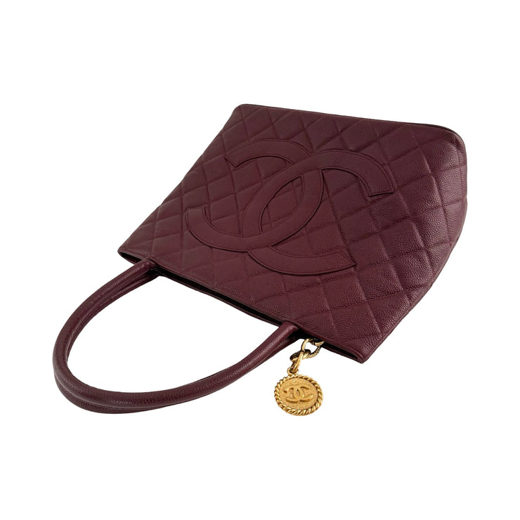 Chanel - CC Burgundy Quilted Caviar Medallion Tote