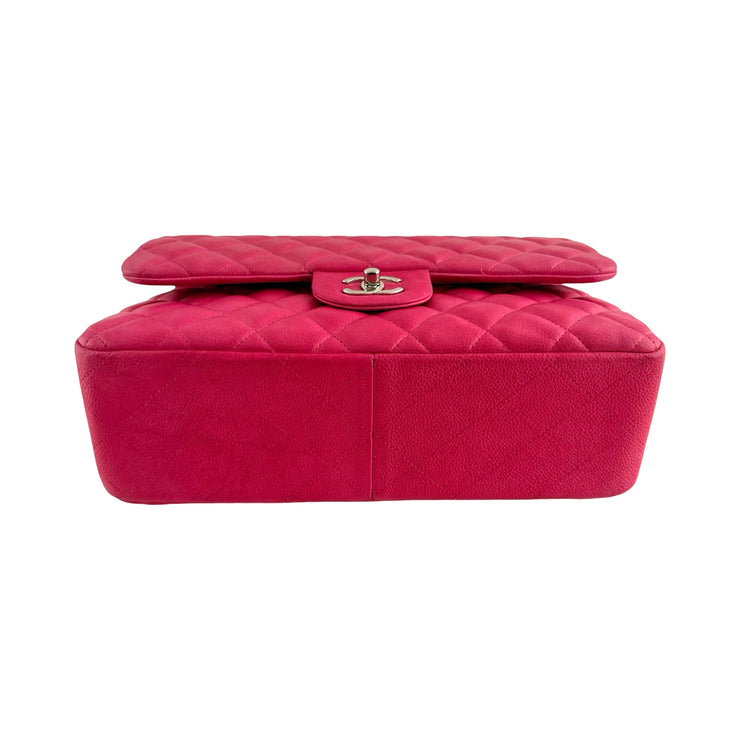 Chanel - CC Fuchsia Matte Pink Quilted Caviar Jumbo Double Flap