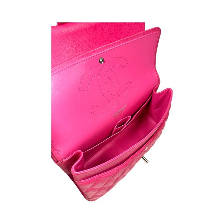 Chanel - CC Fuchsia Matte Pink Quilted Caviar Jumbo Double Flap