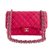 Chanel - CC Fuchsia Matte Pink Quilted Caviar Jumbo Double Flap