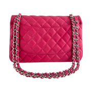 Chanel - CC Fuchsia Matte Pink Quilted Caviar Jumbo Double Flap