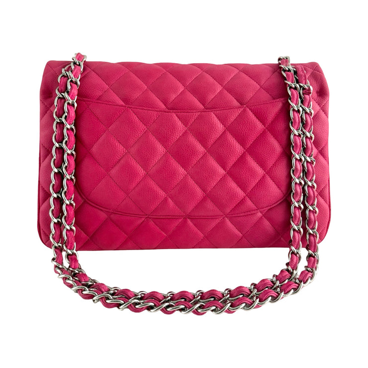 Chanel - CC Fuchsia Matte Pink Quilted Caviar Jumbo Double Flap