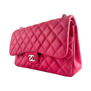 Chanel - CC Fuchsia Matte Pink Quilted Caviar Jumbo Double Flap
