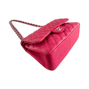 Chanel - CC Fuchsia Matte Pink Quilted Caviar Jumbo Double Flap
