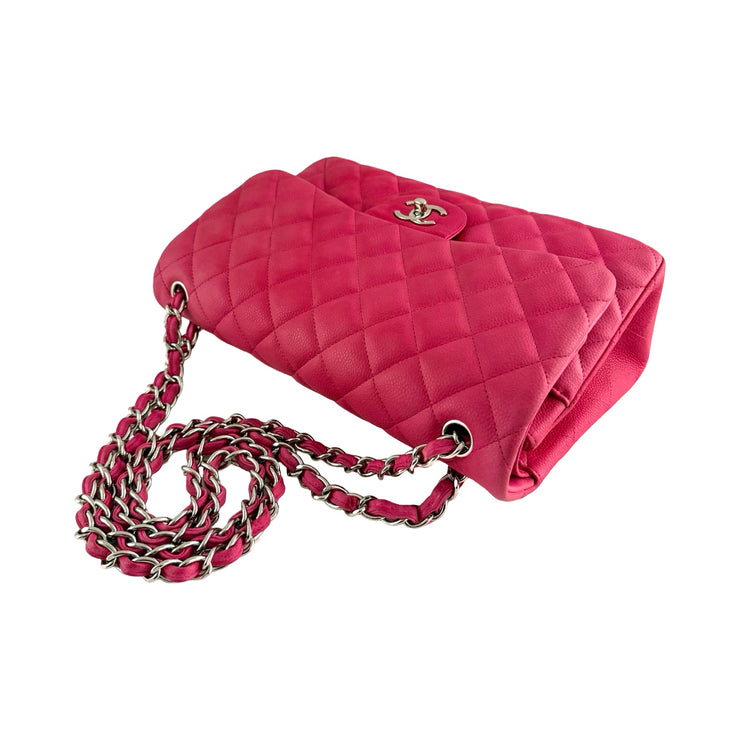 Chanel - CC Fuchsia Matte Pink Quilted Caviar Jumbo Double Flap