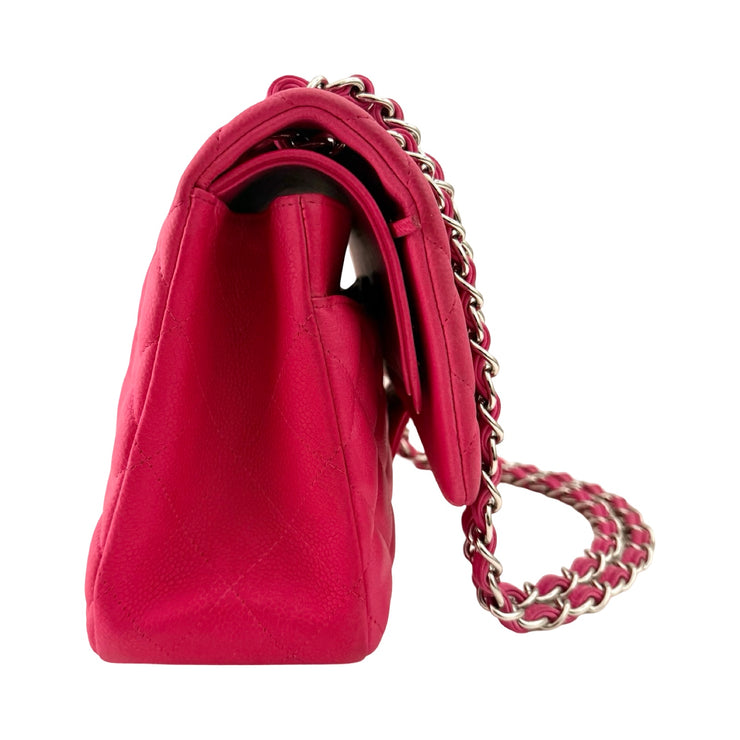 Chanel - CC Fuchsia Matte Pink Quilted Caviar Jumbo Double Flap