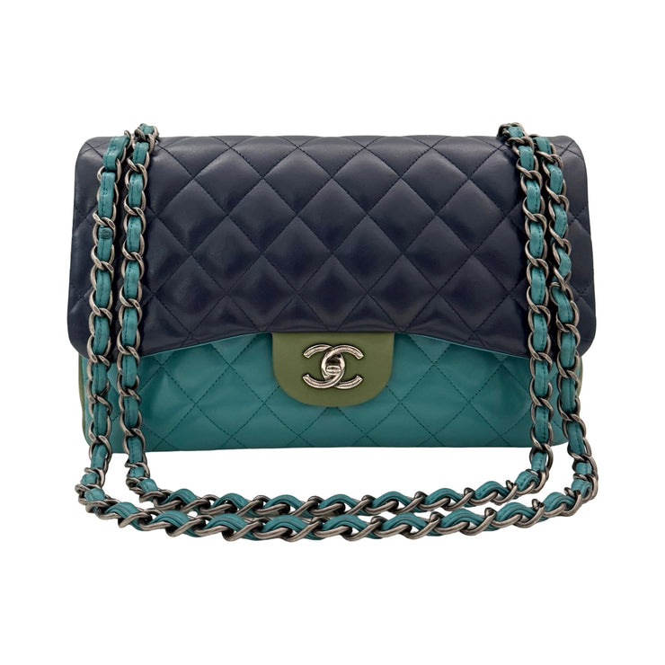 Chanel - CC Tricolor Quilted Lambskin Jumbo Double Flap