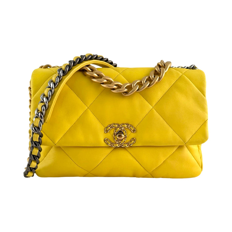 Chanel - CC Yellow Quilted 19 Large Flap Bag