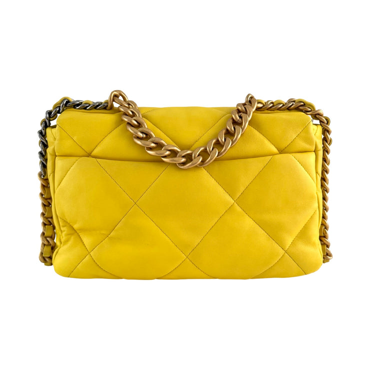 Chanel - CC Yellow Quilted 19 Large Flap Bag