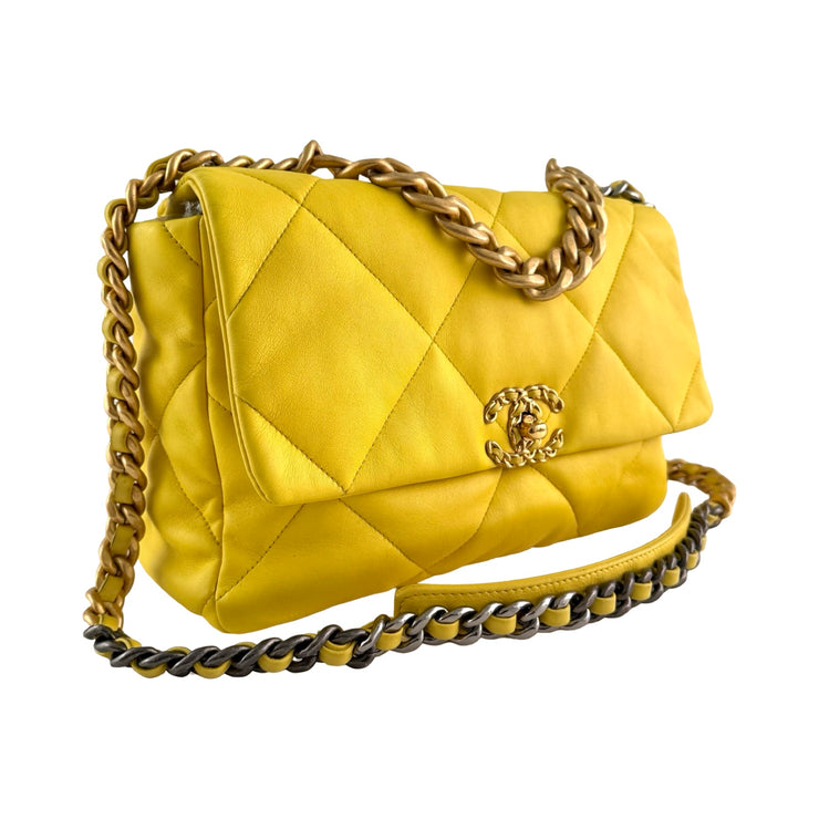 Chanel - CC Yellow Quilted 19 Large Flap Bag