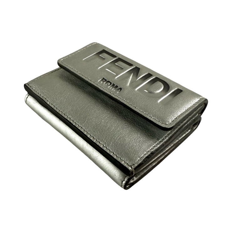 Fendi - Embossed Metallic Silver Trifold Wallet