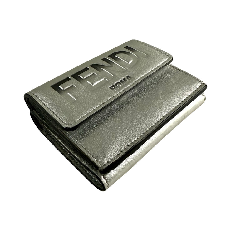 Fendi - Embossed Metallic Silver Trifold Wallet