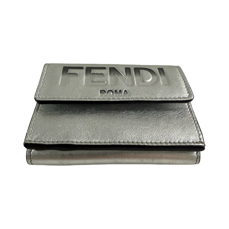 Fendi - Embossed Metallic Silver Trifold Wallet