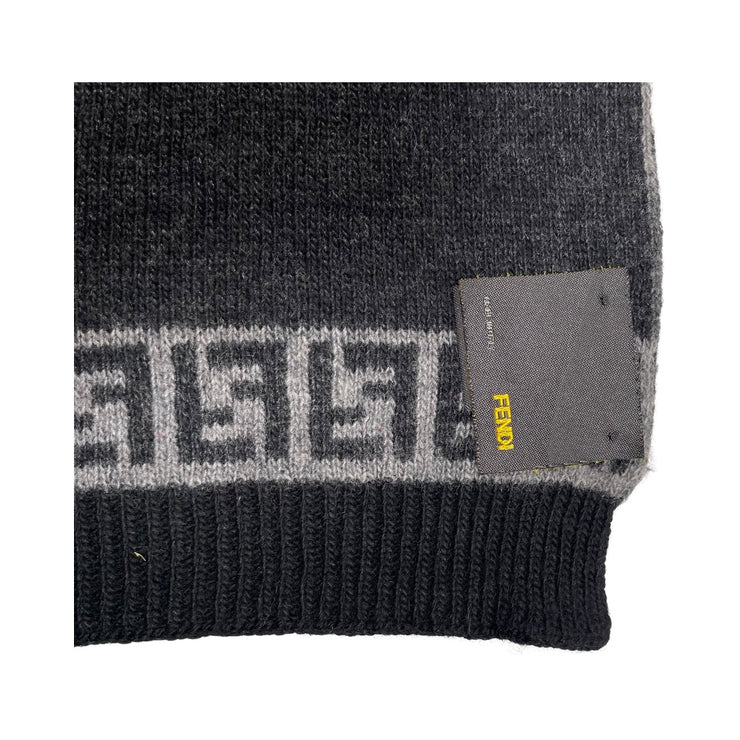 Fendi - FF Zucca Grey Stripe Wool Blend Scarf
