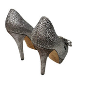 Fendi - Silver Brocade Bow Platform Peep Toe Pumps