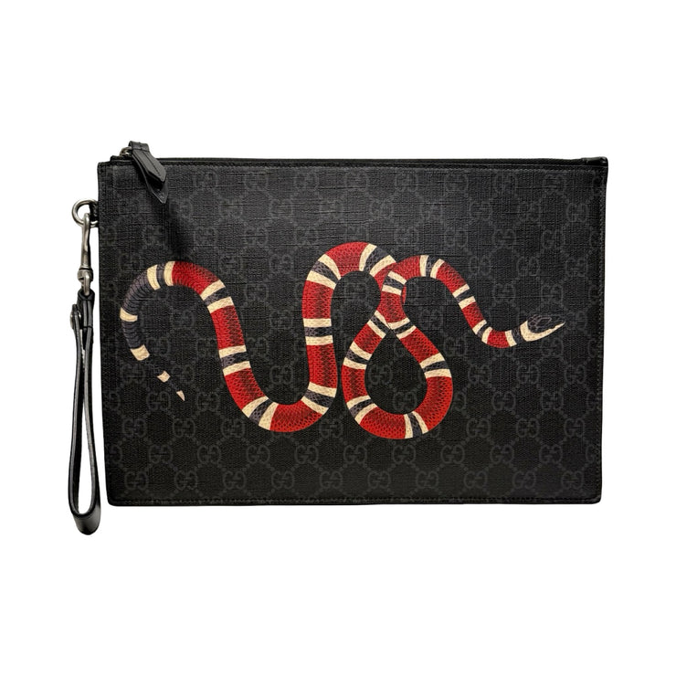 Gucci - Black GG Supreme King Snake Clutch Wristlet