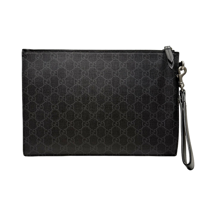 Gucci - Black GG Supreme King Snake Clutch Wristlet