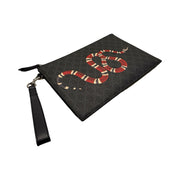 Gucci - Black GG Supreme King Snake Clutch Wristlet