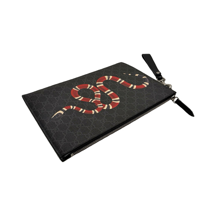 Gucci - Black GG Supreme King Snake Clutch Wristlet