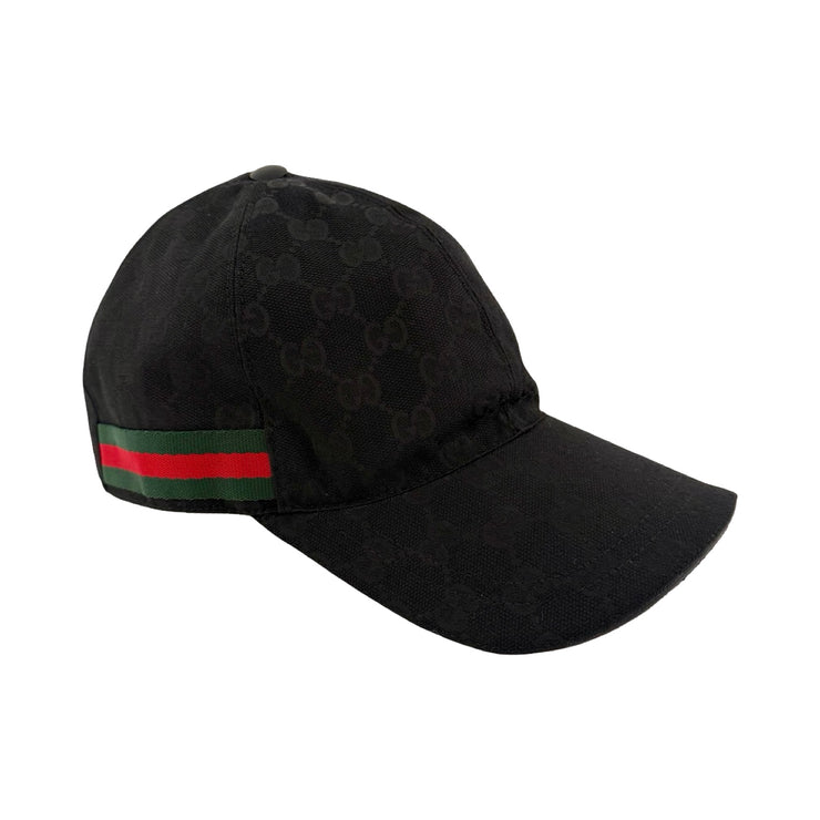 Gucci - Black GG Supreme Web Stripe Adjustable Baseball Hat XS