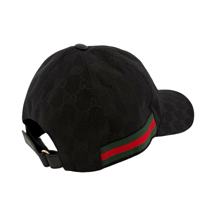 Gucci - Black GG Supreme Web Stripe Adjustable Baseball Hat XS