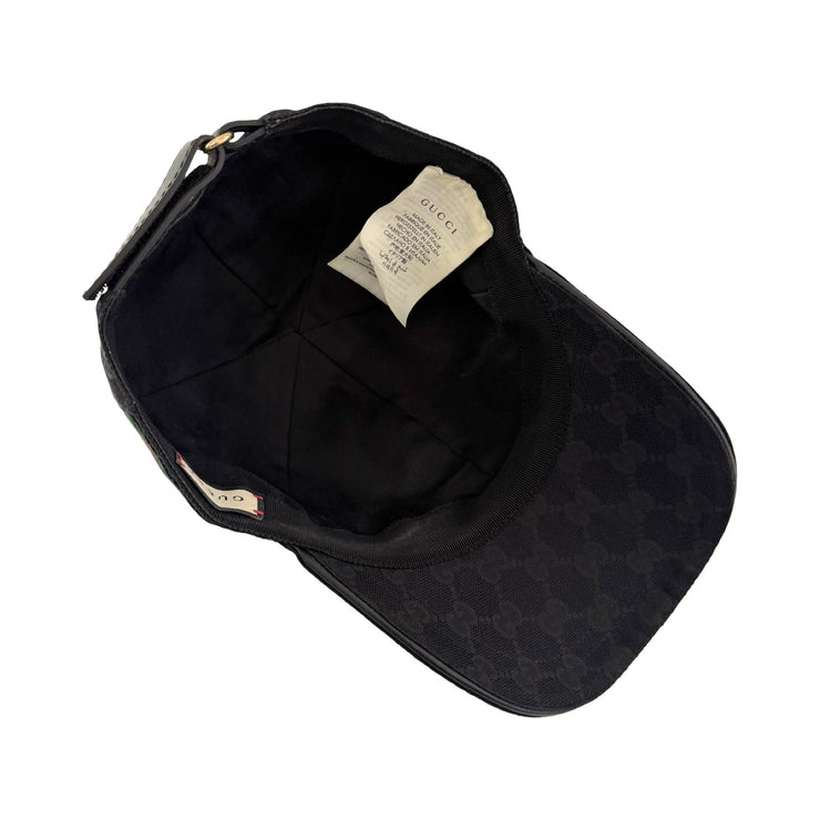 Gucci - Black GG Supreme Web Stripe Adjustable Baseball Hat XS