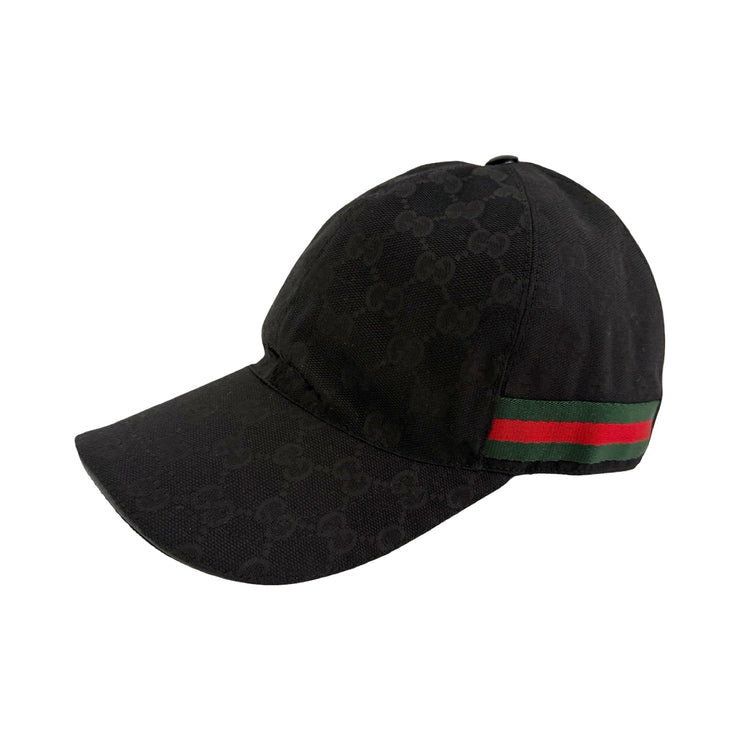 Gucci - Black GG Supreme Web Stripe Adjustable Baseball Hat XS