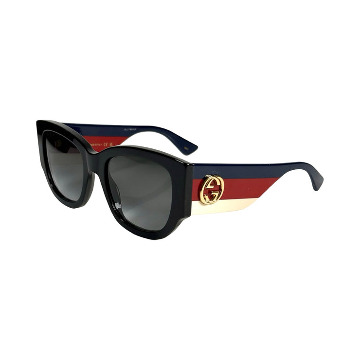 Gucci - Black Interlocking G Sunglasses w/Navy, Red & White Arms