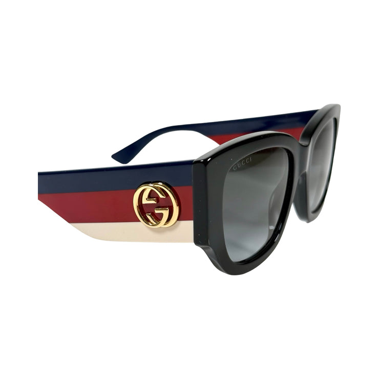 Gucci - Black Interlocking G Sunglasses w/Navy, Red & White Arms