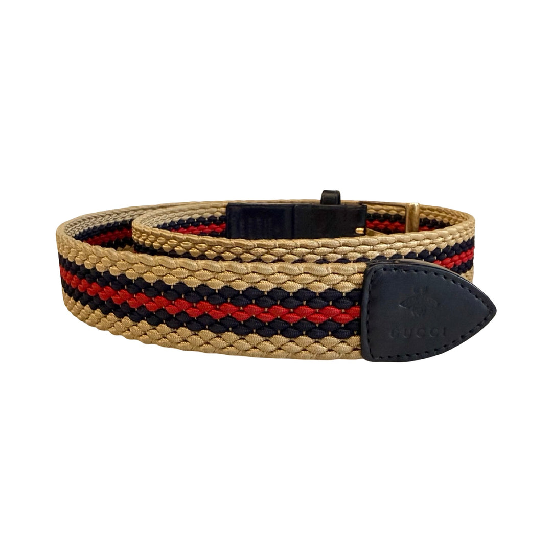 Gucci Braided Web Stripe Bee Belt 85/34 | FOMO Rochester, NY