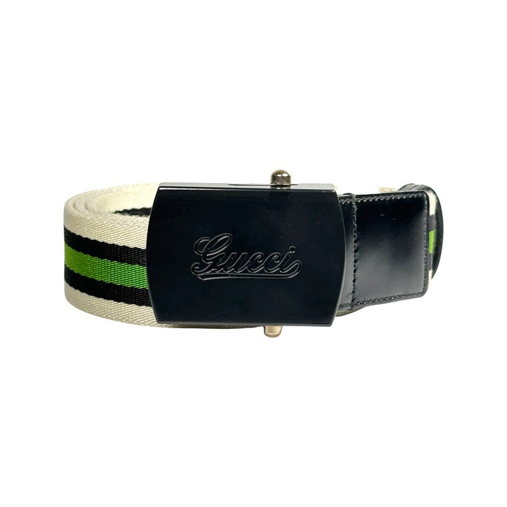 Gucci- Canvas Green Black Stripe Belt 85/34