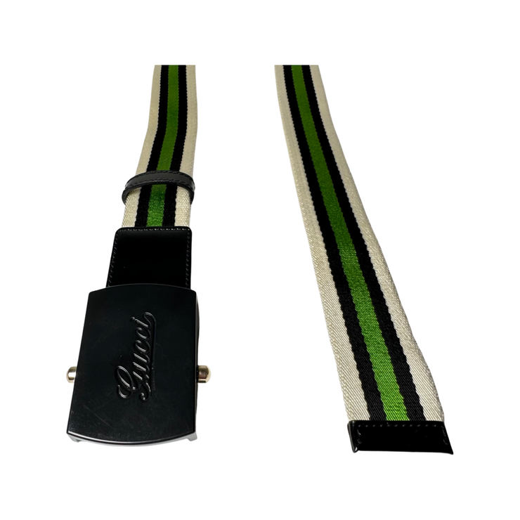Gucci- Canvas Green Black Stripe Belt 85/34