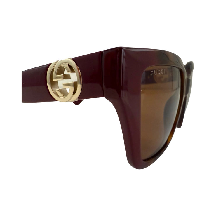 Gucci - GG Burgundy Havana Interlocking G Sunglasses