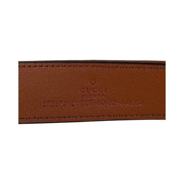 Gucci - GG Jacquard Denim & Brown Leather Belt 80/32