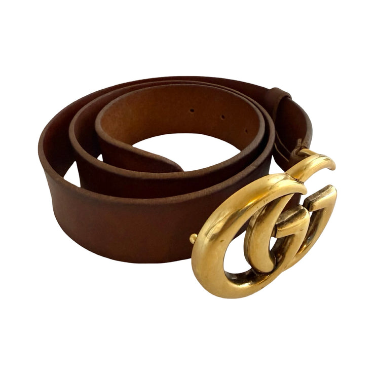 Gucci GG Marmont Brown Leather Wide Belt 90/36 | FOMO
