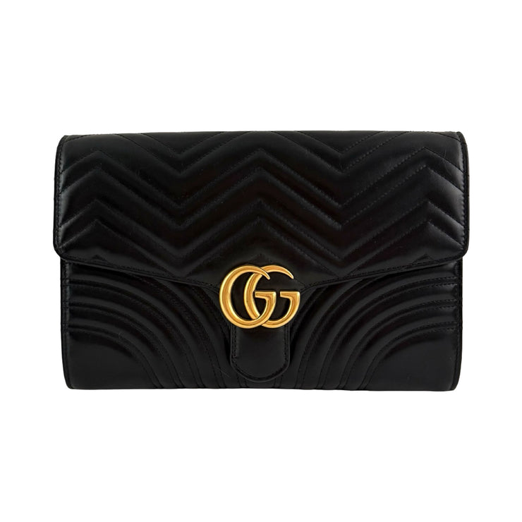 Gucci - GG Marmont Large Black Leather Clutch